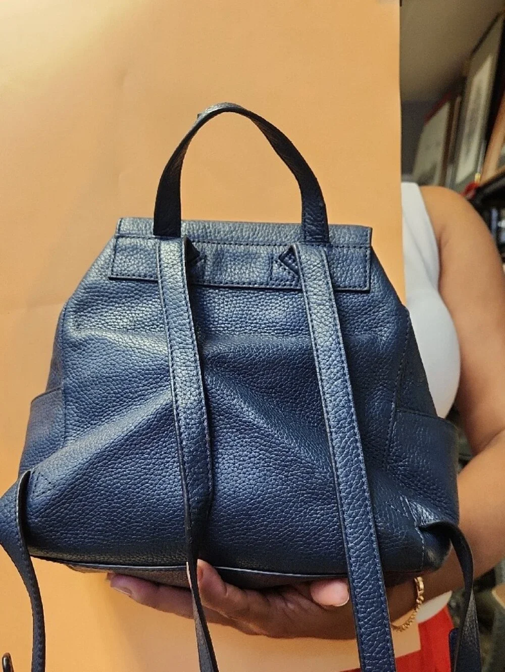 Tory Burch Navy Pebbled Leather Tassel Backpack
